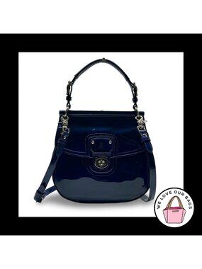COACH LARGE WILLIS Cobalt Blue Patent Leather Legacy Stripe Lining Bag 21244